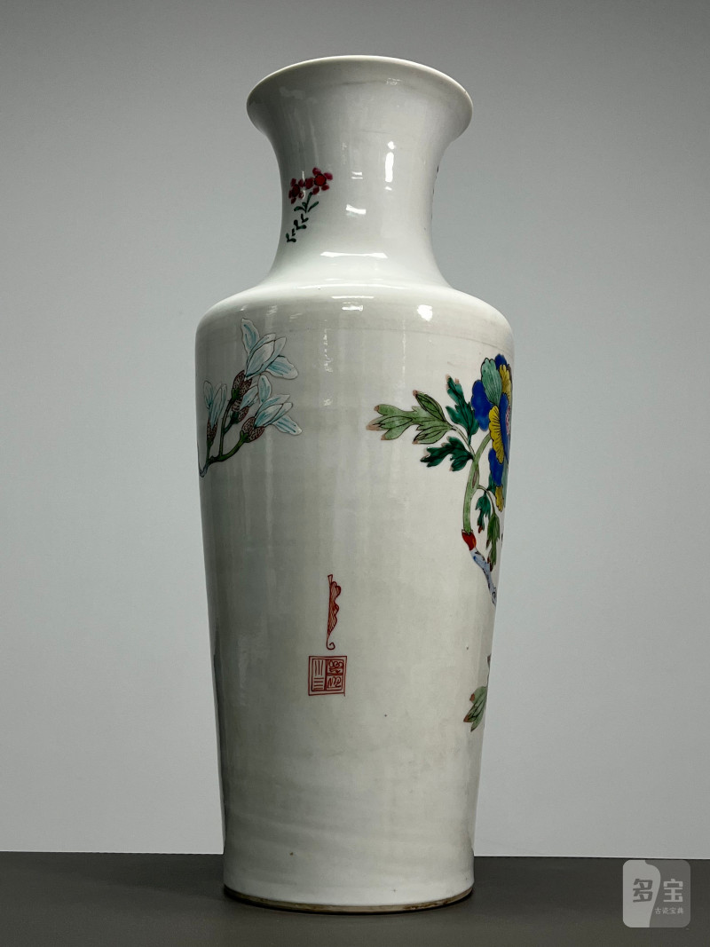 清雍正 粉彩花鸟图棒槌瓶 - 图6